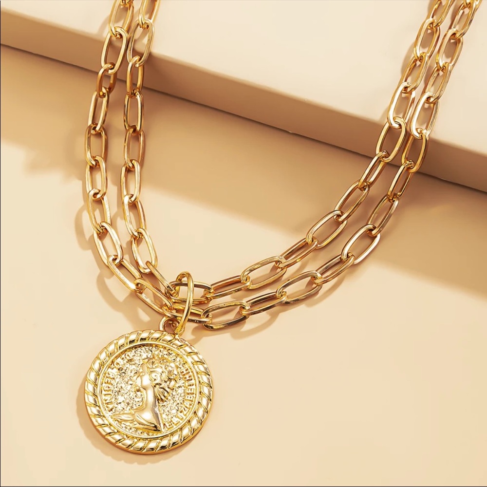 NEW 18K GOLD DOUBLE LAYERED COIN CHOKER NECKLACE - Picture 4 of 7